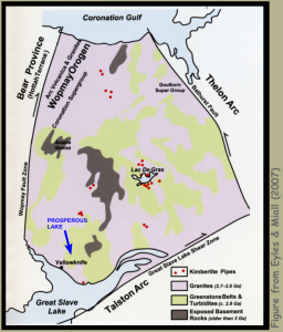 Figure 6: Schematic map of Slave Province with its ancient basement and greenstone belts emphasized Schematic map of Slave Province