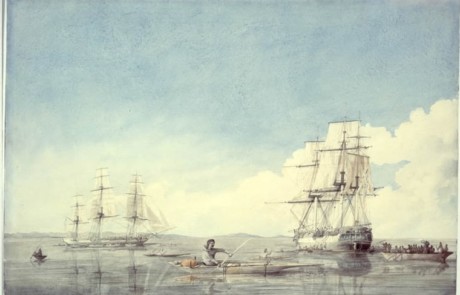 Hudsons Bay ship bartering with Inuit - 1819, Robert Hood