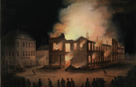 Image: Burning of the Parliament Building in Montreal, Joseph Legare, 1849