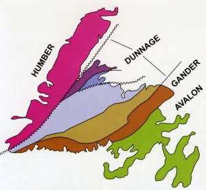 Map 3: Geological accreted terranes in Newfoundland