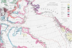 Map 1: Portion of geological map by A.P.Low, published in 1906, showing the geology along the route of the Neptune (1903-04). The coast of Bylot Island was interpreted by Low to be entirely Archean in age.
