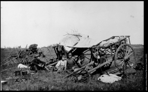 Figure 3: Lunch stop at Silver Creek showing Red River cart, Manitoba (Four men seated withtwo Red River carts and a horse-drawn wagon).Photographer: J.B.Tyrrell (1887)