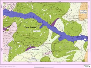 Figure 7: Geological map of Cape Trinity area by Laurin and Sharma (1975) showing the composition of Cape Trinity being Mangerite.