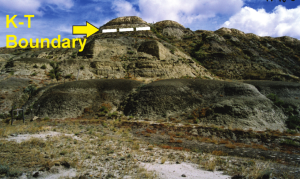 K-T boundary, Zahurski’s point, Grasslands National Park. Photo courtesy of A. Sweet, GSC Calgary Figure 7: K-T boundary, Zahurski’s point, Grasslands National Park. Photo courtesy of A. Sweet, GSC Calgary