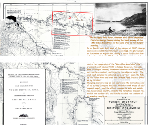 Map 1: Portion of 1887 Map of Yukon District by G.M. Dawson republished in 1898 to meet the demand of those heading for the Klondike goldfields.