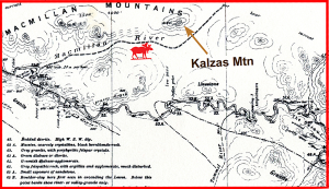 Map 2: Closeup of portion of 1887 map by Dawson for the area near the Rungius painting (moose)